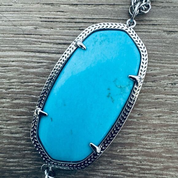 Kendra Scott Rayne Silver Turquoise Pendant Chain Tassel Necklace - Picture 3 of 4